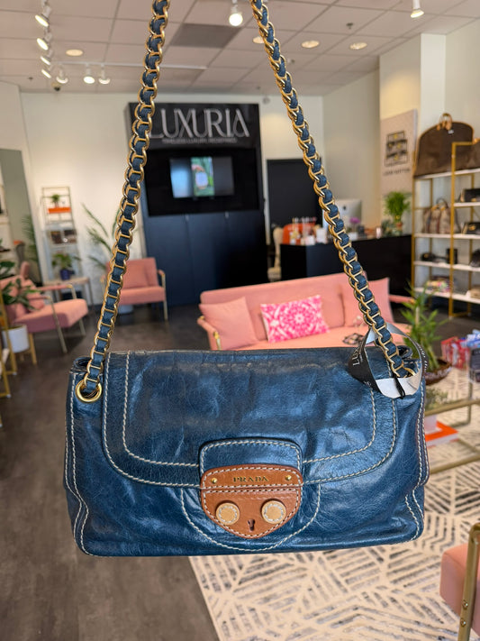 Prada Distressed Leather Chain Flap Bag
