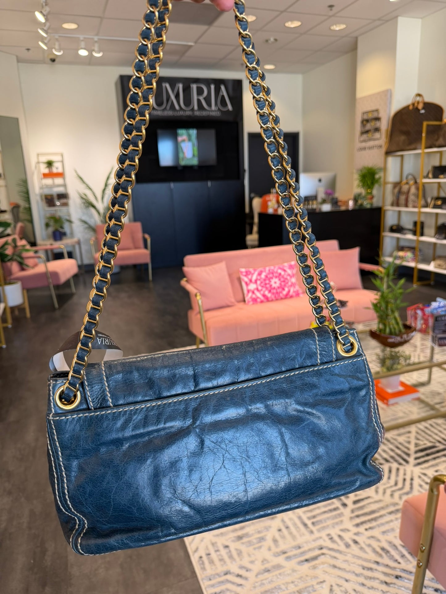 Prada Distressed Leather Chain Flap Bag