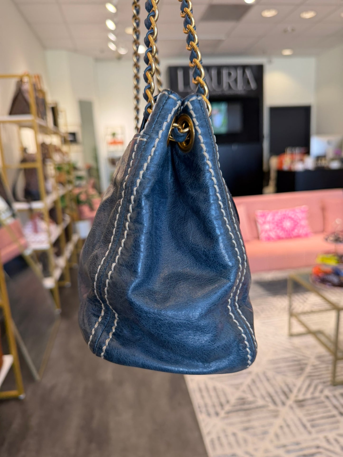 Prada Distressed Leather Chain Flap Bag