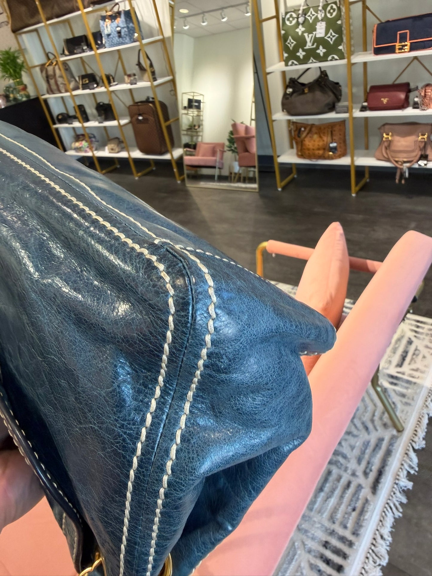 Prada Distressed Leather Chain Flap Bag