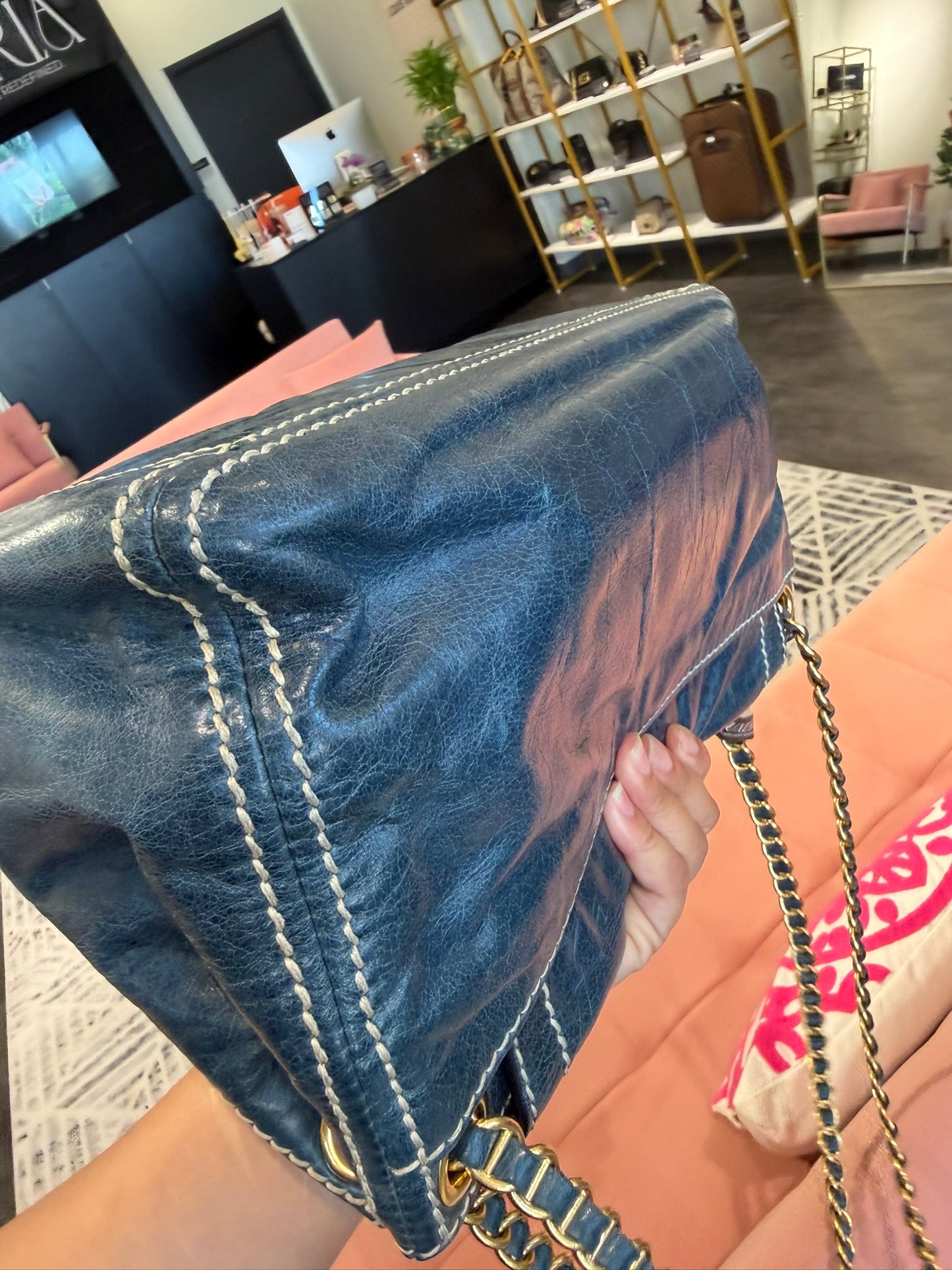 Prada Distressed Leather Chain Flap Bag