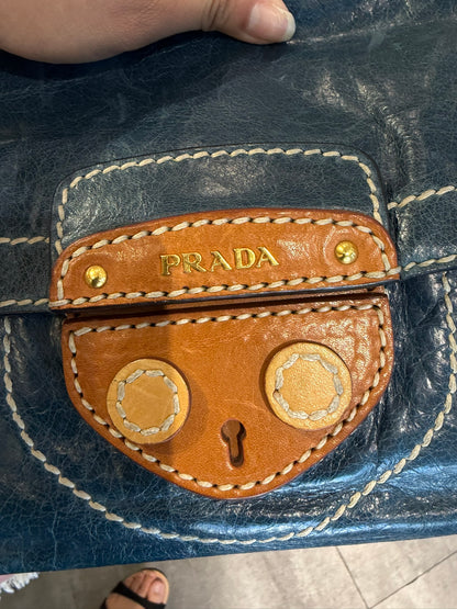 Prada Distressed Leather Chain Flap Bag