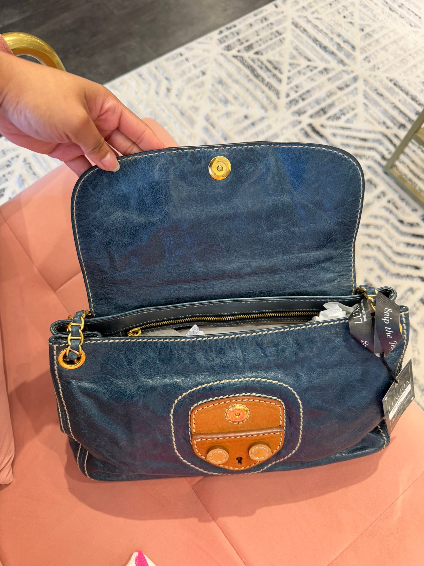 Prada Distressed Leather Chain Flap Bag