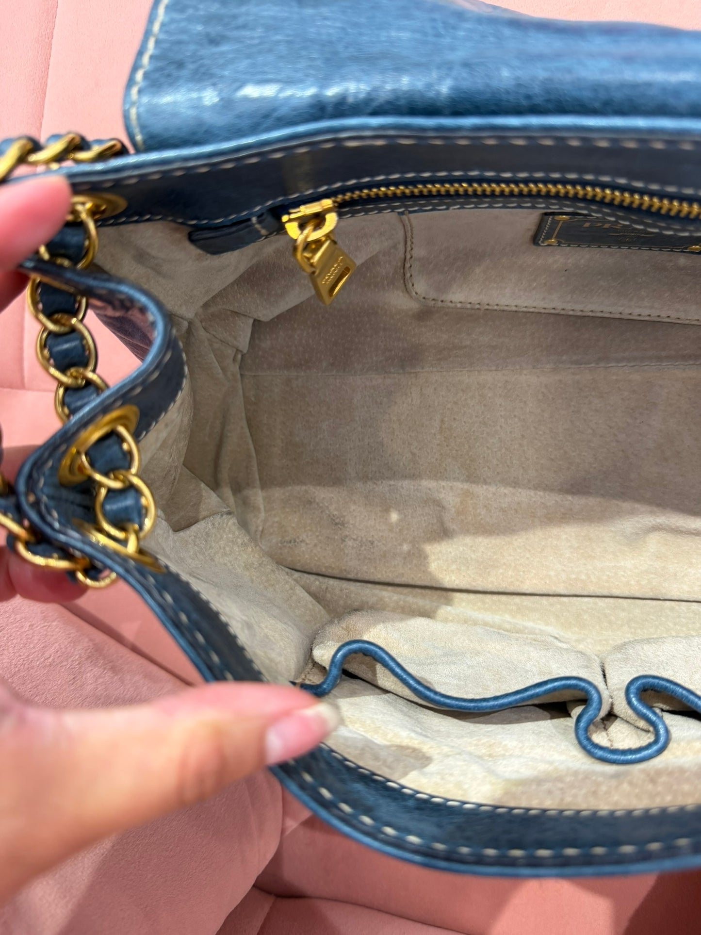 Prada Distressed Leather Chain Flap Bag