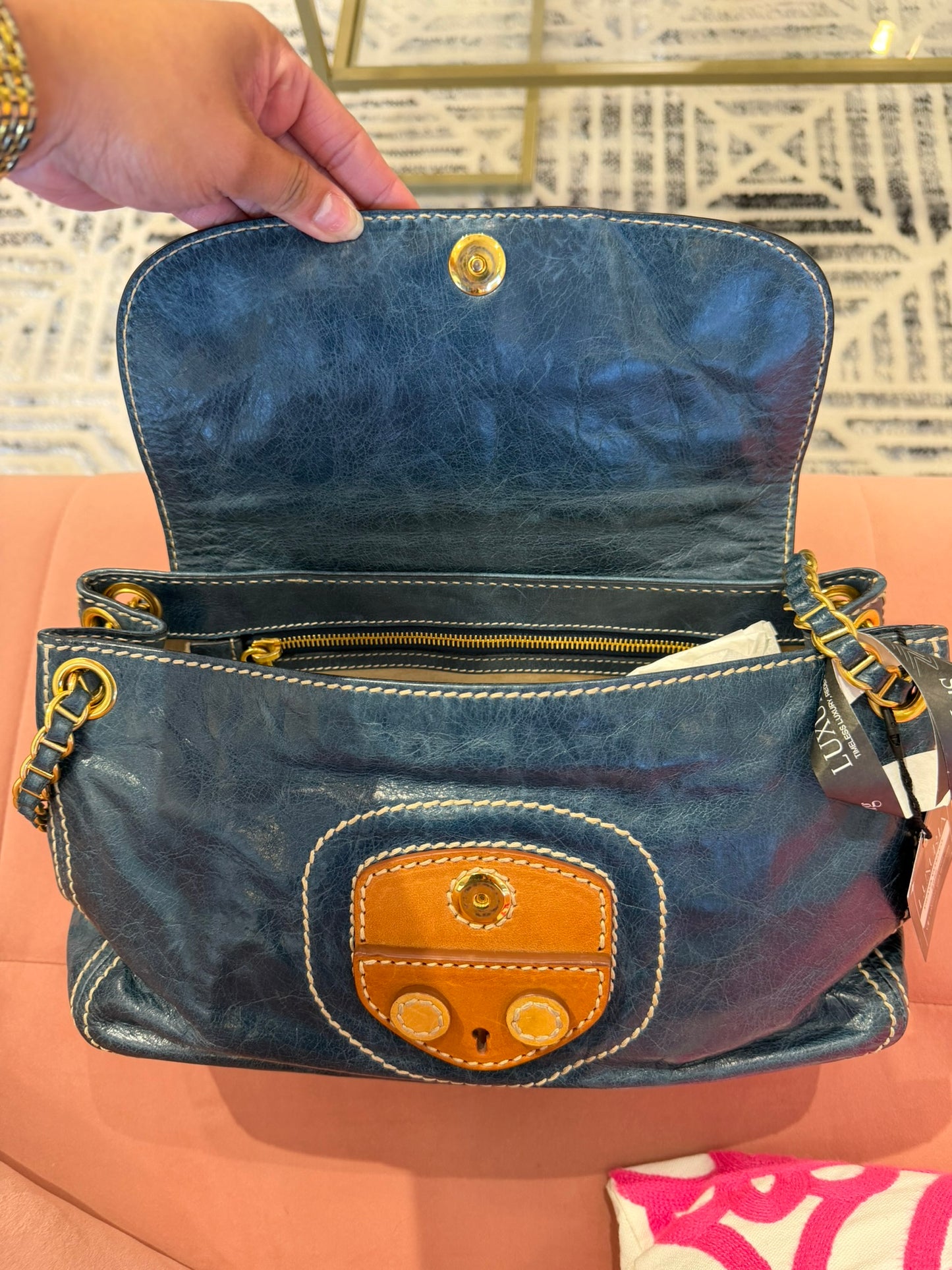 Prada Distressed Leather Chain Flap Bag
