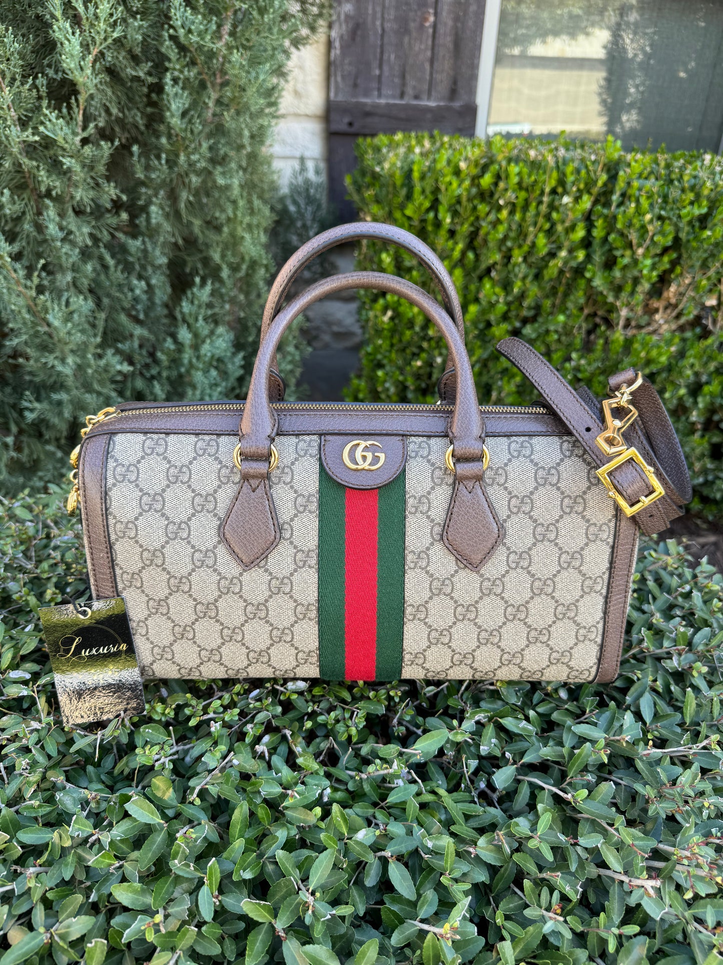 GG Supreme Monogram Boston Bag