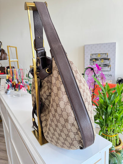 Gucci GG Drawstring Hobo Bag in Monogram Canvas