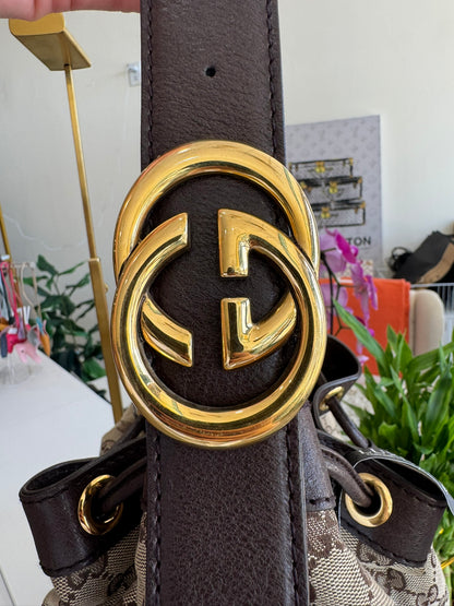 Gucci GG Drawstring Hobo Bag in Monogram Canvas