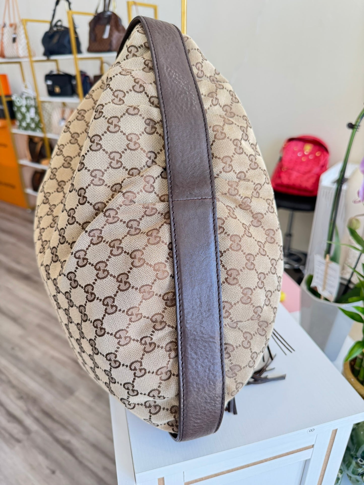 Gucci GG Drawstring Hobo Bag in Monogram Canvas