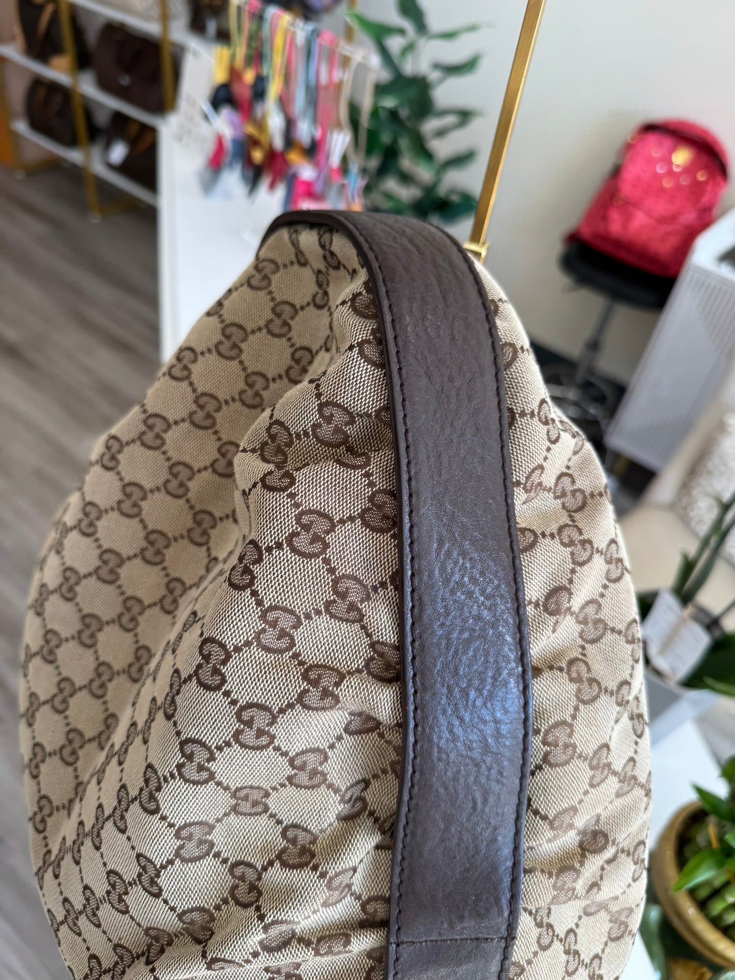 Gucci GG Drawstring Hobo Bag in Monogram Canvas