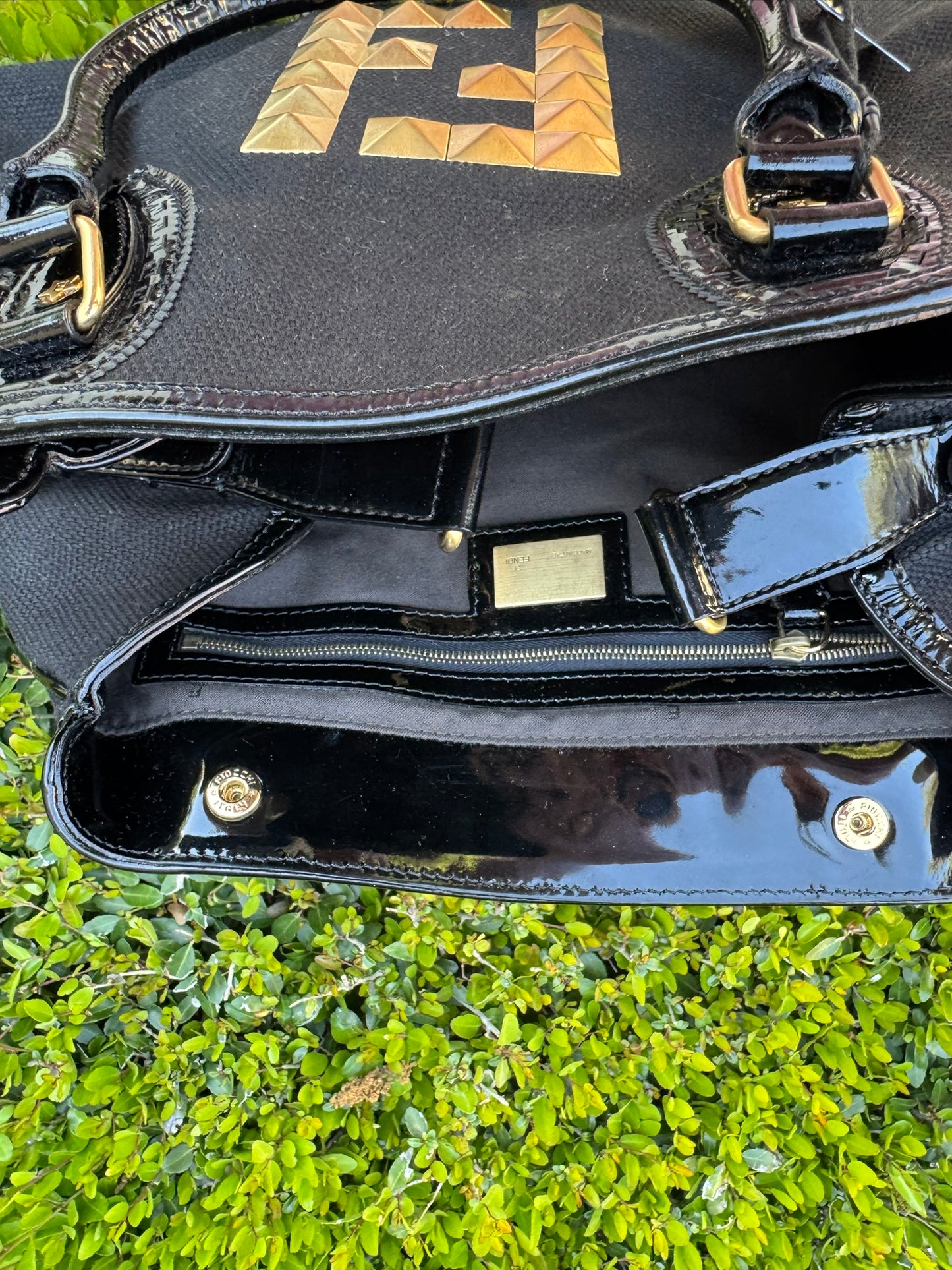 Fendi Du Jour in Black Canvas with Studded Detail