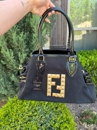 Fendi Du Jour in Black Canvas with Studded Detail