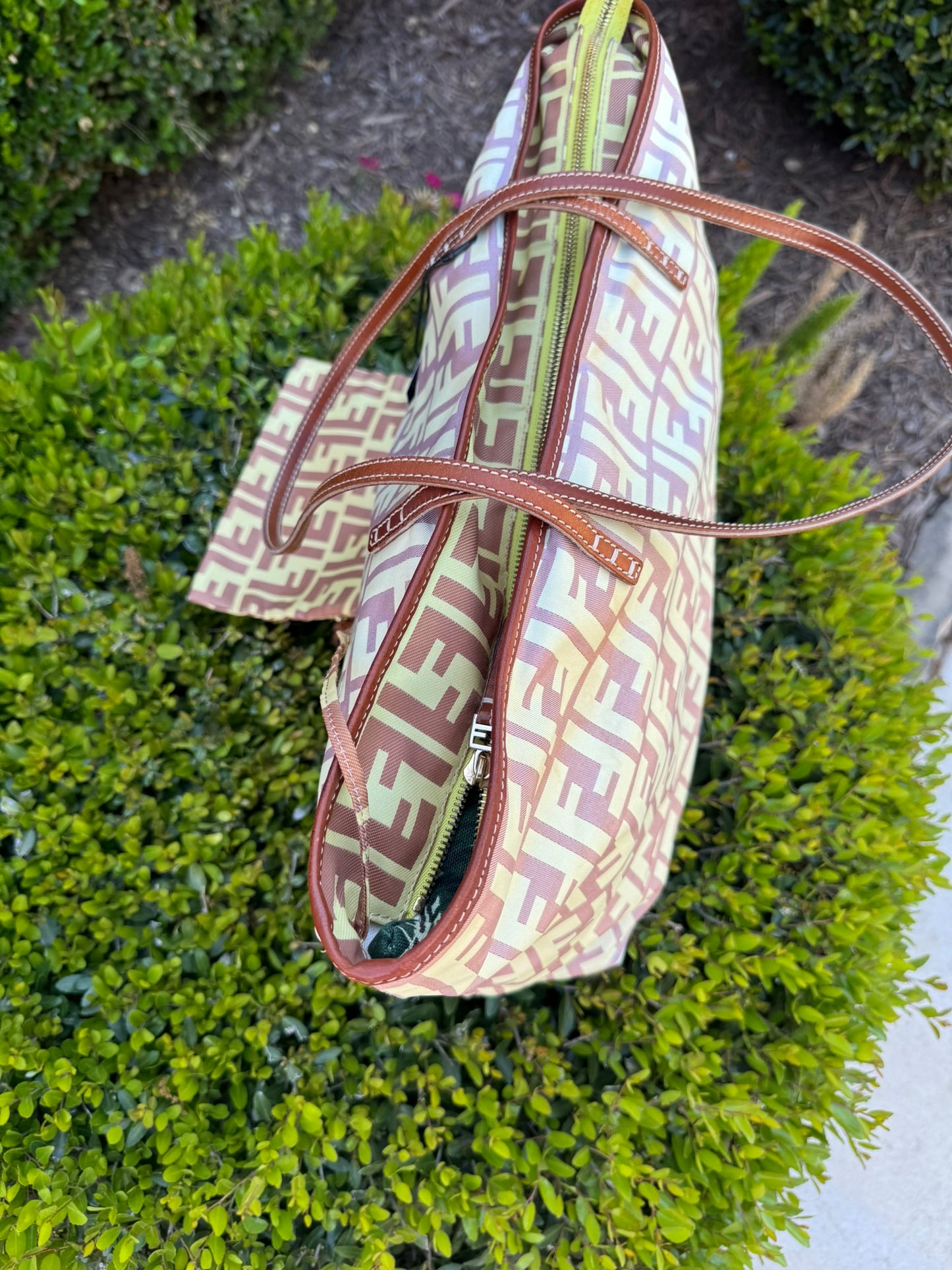 Fendi Zucca Nylon Roll Tote in Medium Size with Pouch