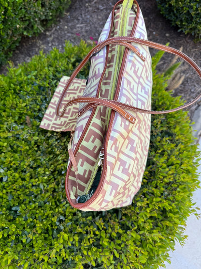 Fendi Zucca Nylon Roll Tote in Medium Size with Pouch