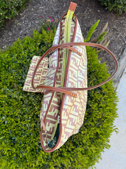 Fendi Zucca Nylon Roll Tote in Medium Size with Pouch