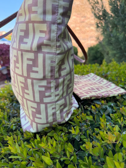 Fendi Zucca Nylon Roll Tote in Medium Size with Pouch