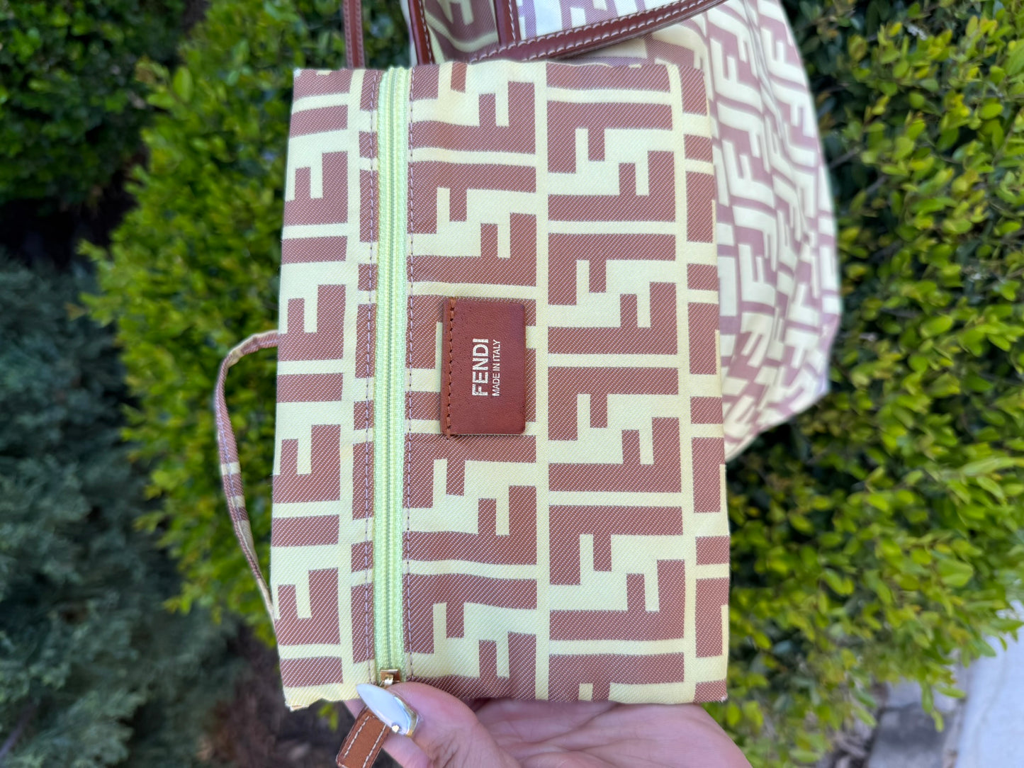 Fendi Zucca Nylon Roll Tote in Medium Size with Pouch