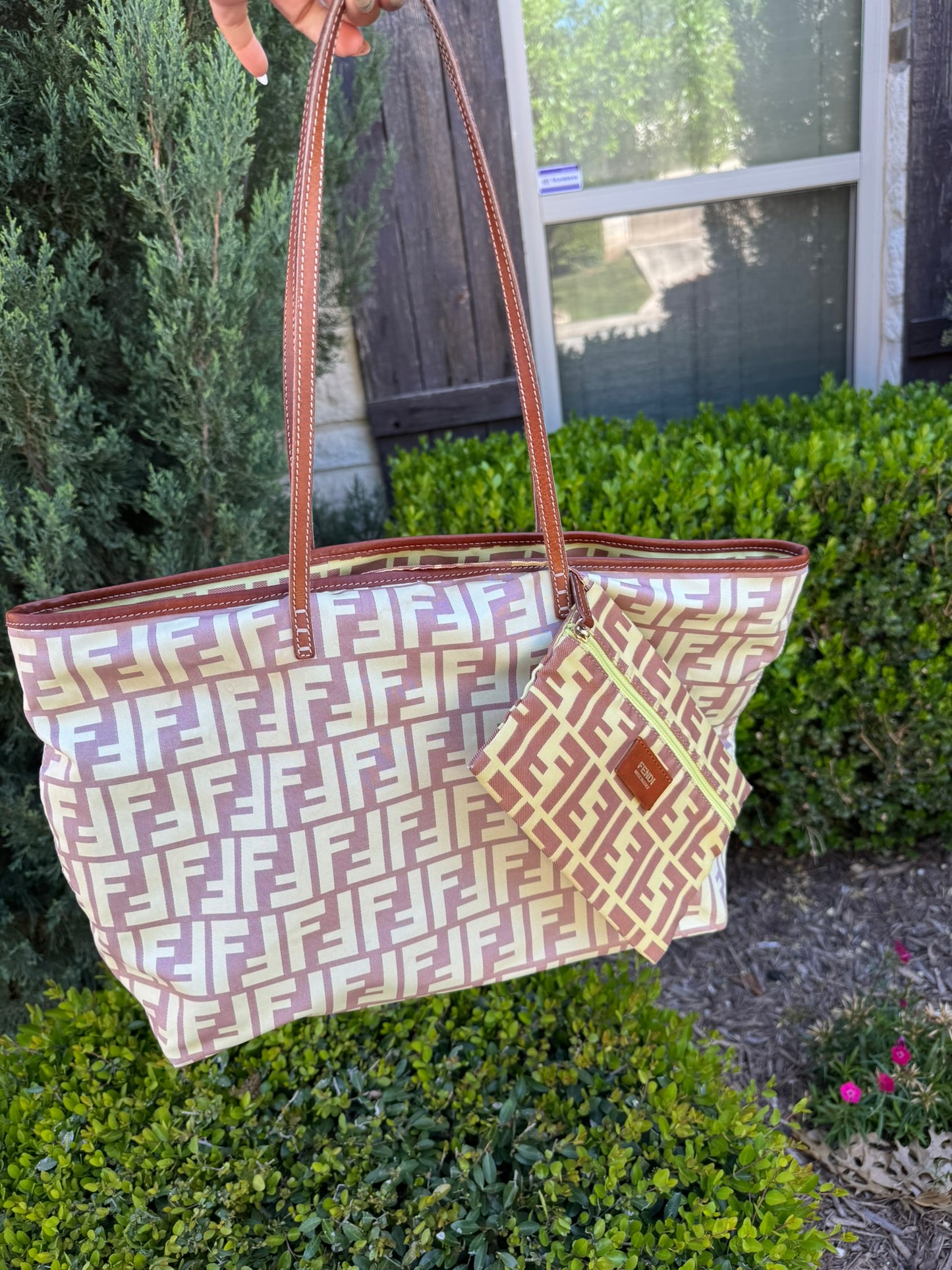 Fendi Zucca Nylon Roll Tote in Medium Size with Pouch