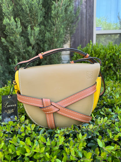 Loewe Small Gate Crossbody Bag in Mocca Yellow & Pecan