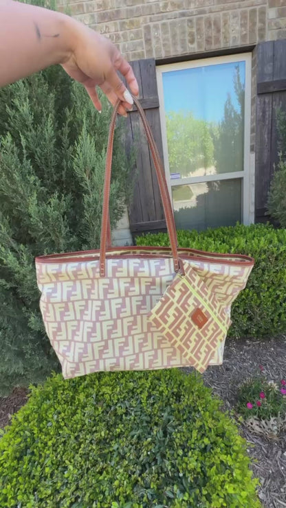 Fendi Zucca Nylon Roll Tote in Medium Size with Pouch