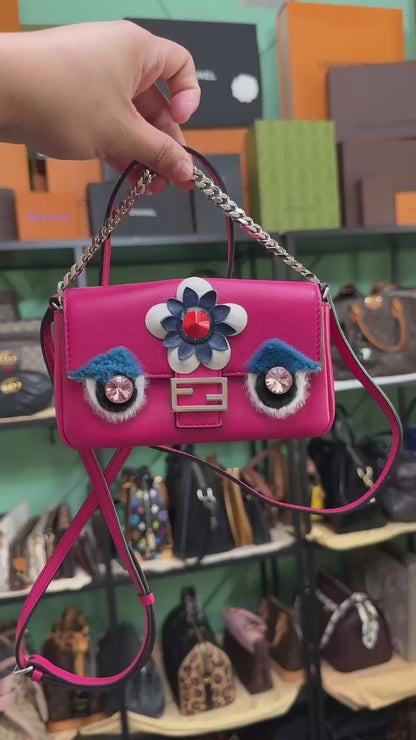 Fendi Monster Micro Bucket Bag in Pink Nappa Leather & Rabbit Fur