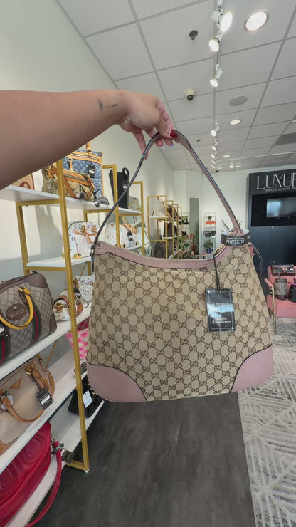 Gucci GG Canvas Hobo – Pink Leather Trim