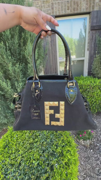 Fendi Du Jour in Black Canvas with Studded Detail