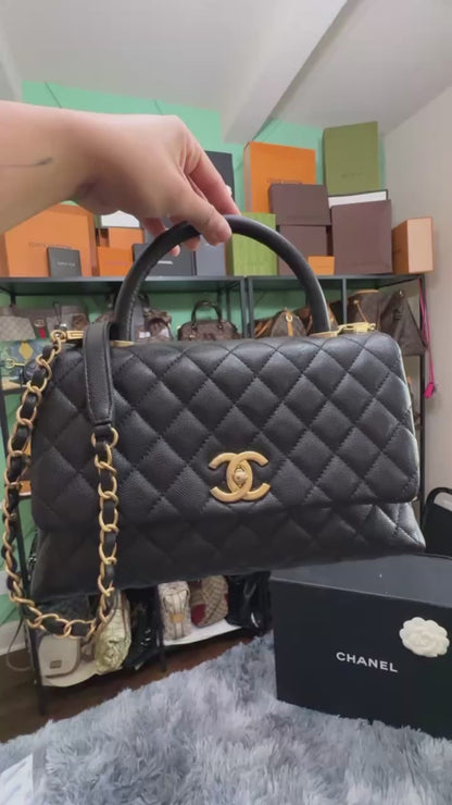 Chanel Medium Top Handle in Black Caviar Leather with Gold Hardware