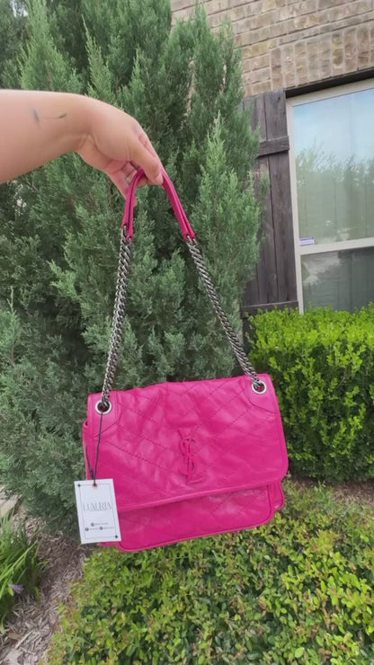 Saint Laurent Niki Medium in Hot Pink Crinkled Leather